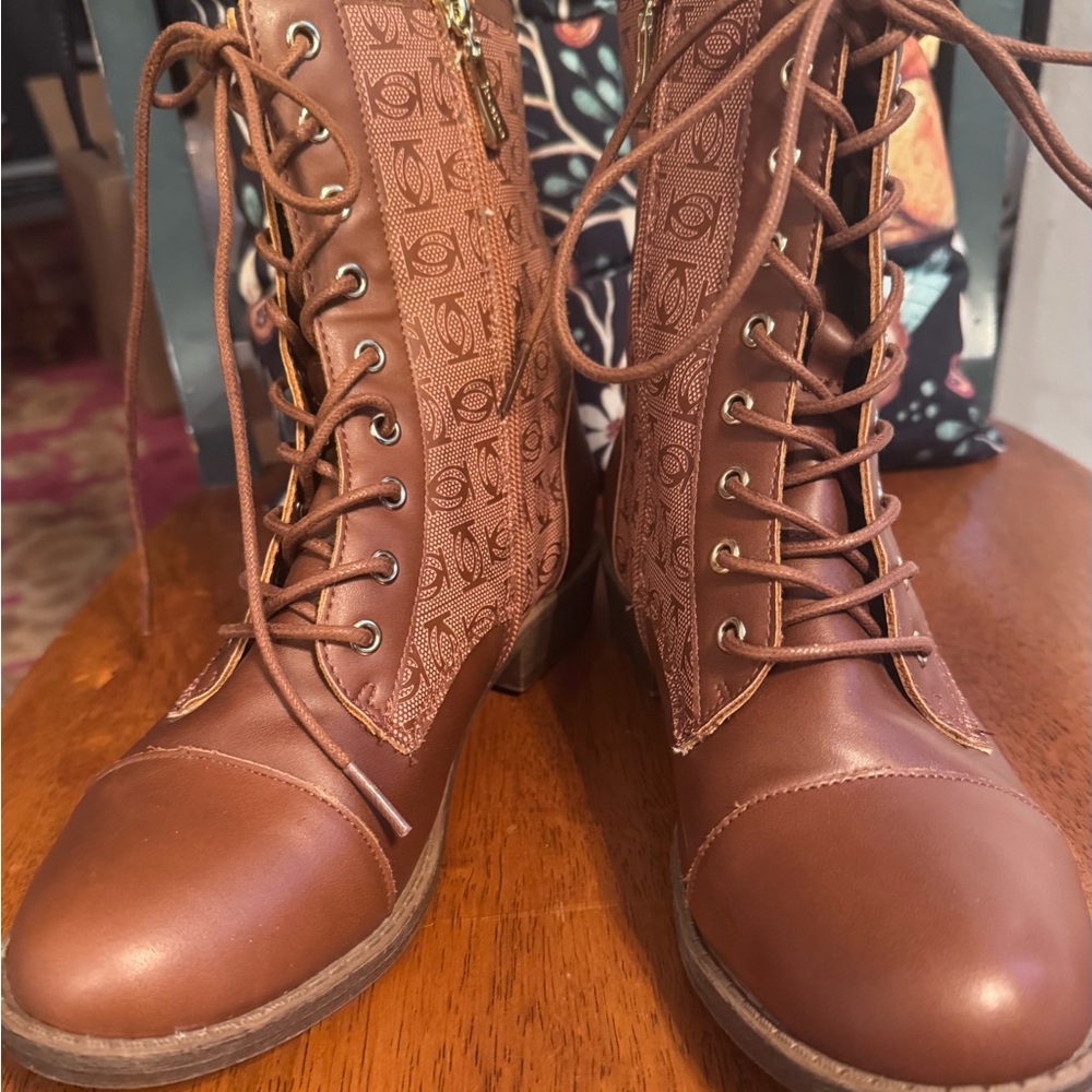 Bebe Cognac Women’s Brown Lace-Up Boots